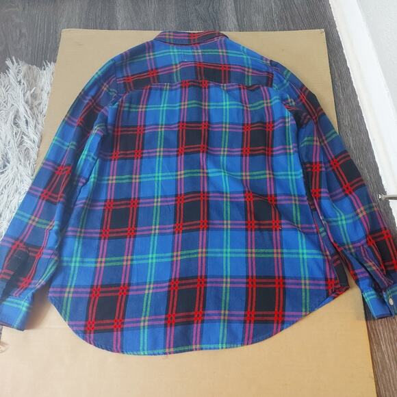 Old Navy Blue Plaid Button Down M Preppy Grunge Festival Beach Gorpcore Western - Picture 6 of 11